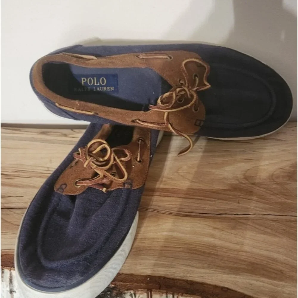 Polo by Ralph Lauren Size 10D‎ Blue Linen Boat Shoes with Moccasin Toe